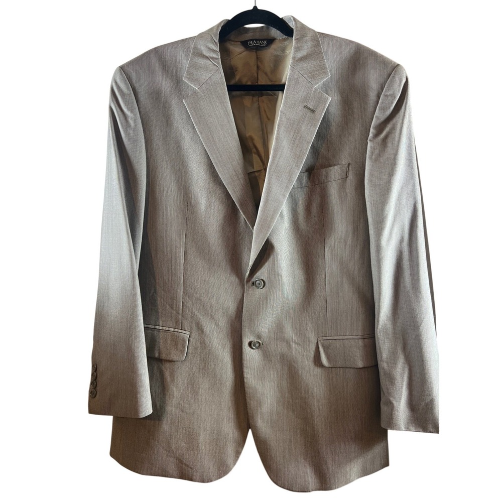 JOS A BANK Men's 44R Blazer Jacket 100% Wool Stays Cool Tan Stripe Suit Coat